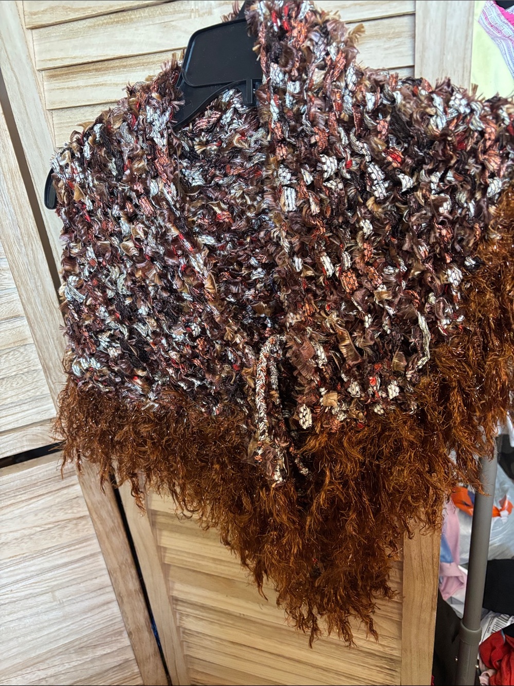 Chunky Multi-Texture Brown Knit Shawl